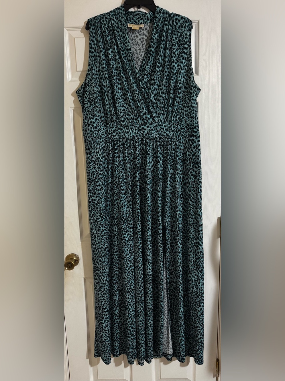 Michael Kors Maxi 3X Animal Print Teal and Black Maxi Dress 279